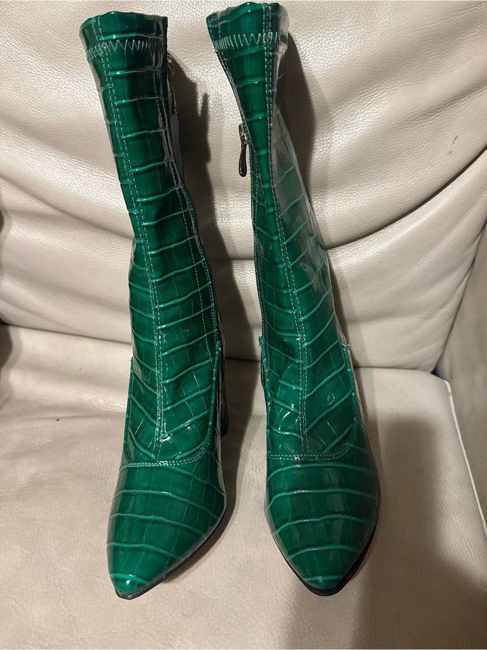 SHEIN Emerald Green Croc-Embossed Pointed Ankle Boots